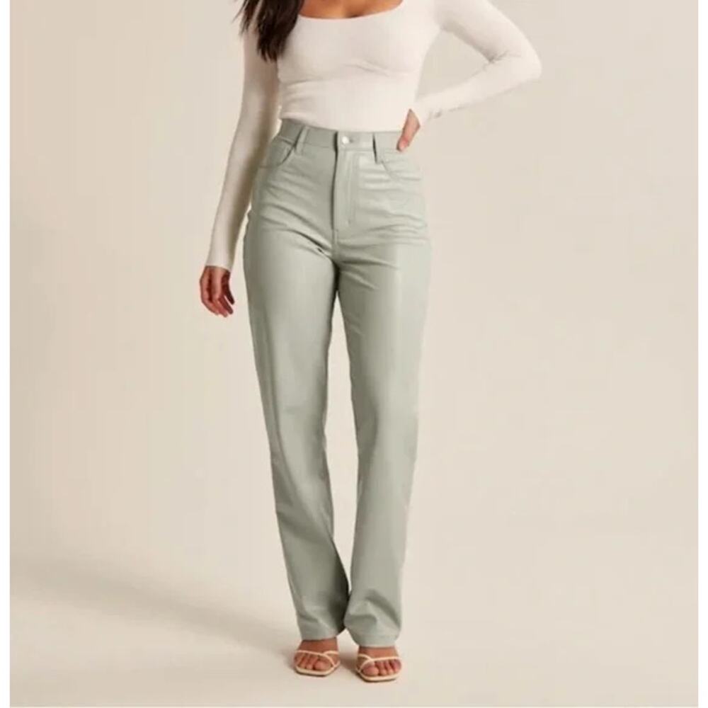 Abercrombie Curve Love Vegan Leather 90’s Straight Pants Sage Green Size 29